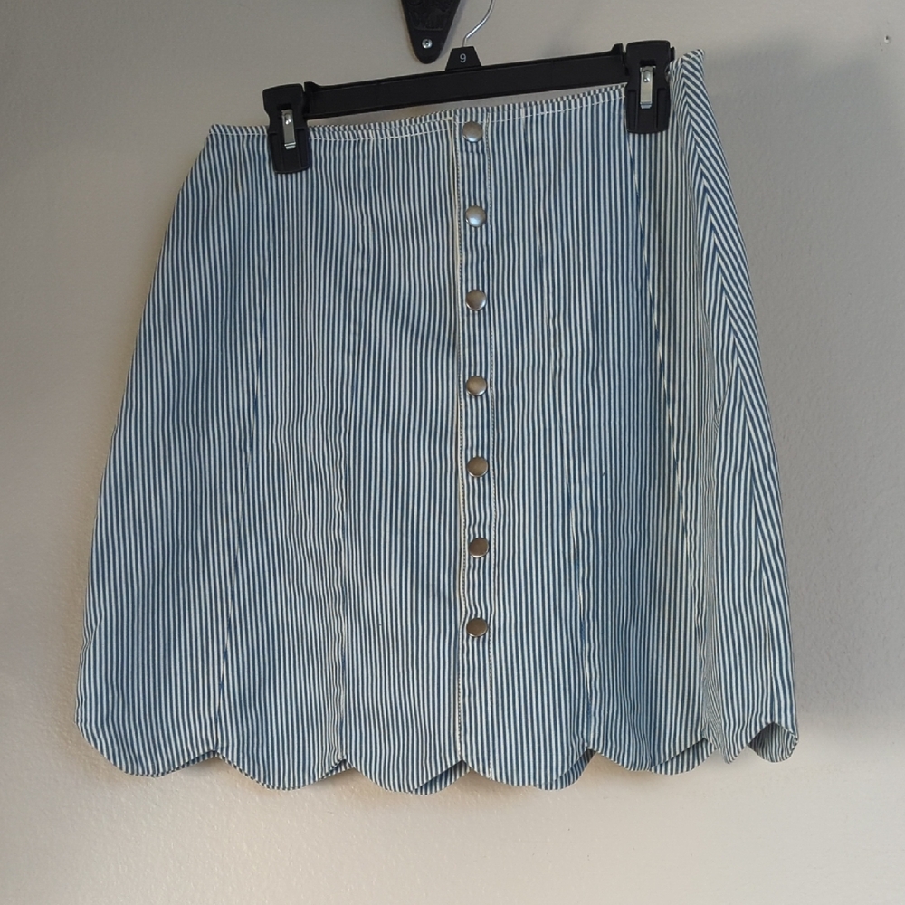Blue Scalloped Bubble Mini Skirt